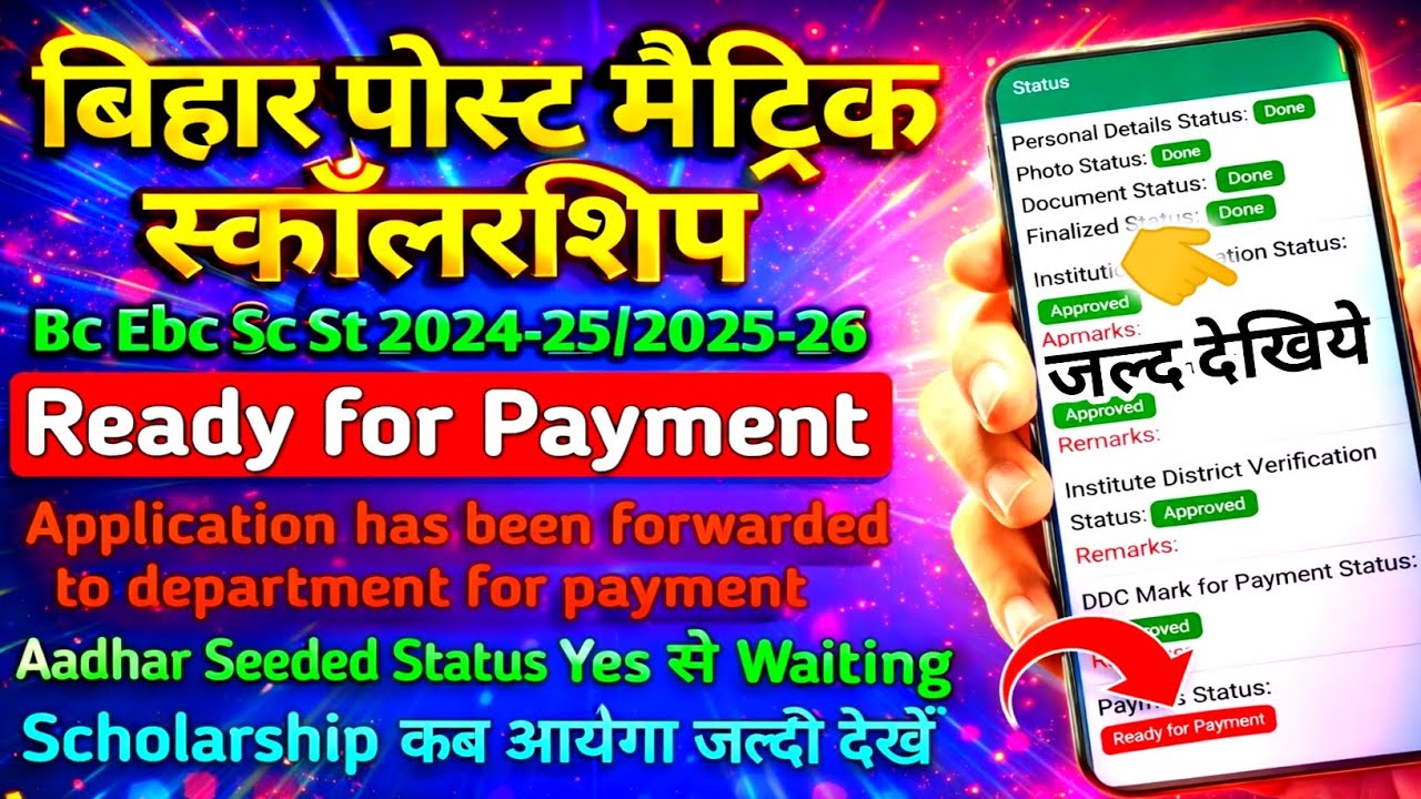Pms scholarship 2024-25 Ready for Payment/Application has been forwarded to department for payment