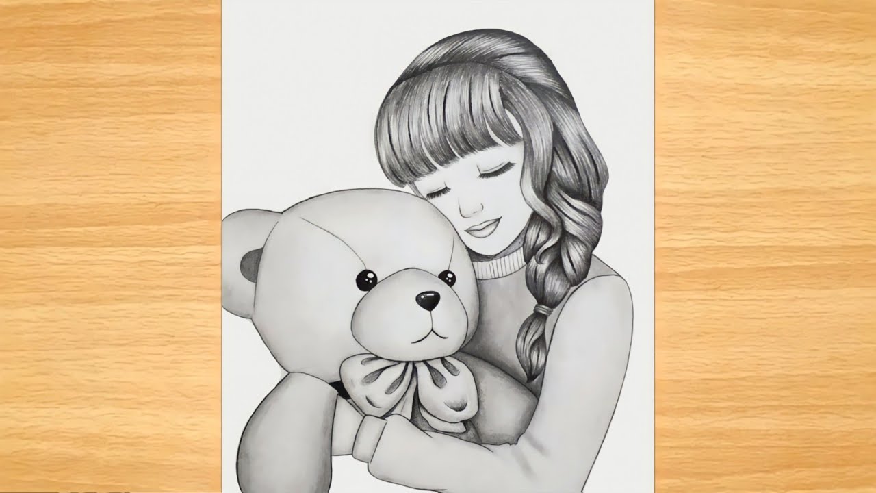 Cute girl with her teddy bear - How to draw a girl with teddy bear | easy | step by step