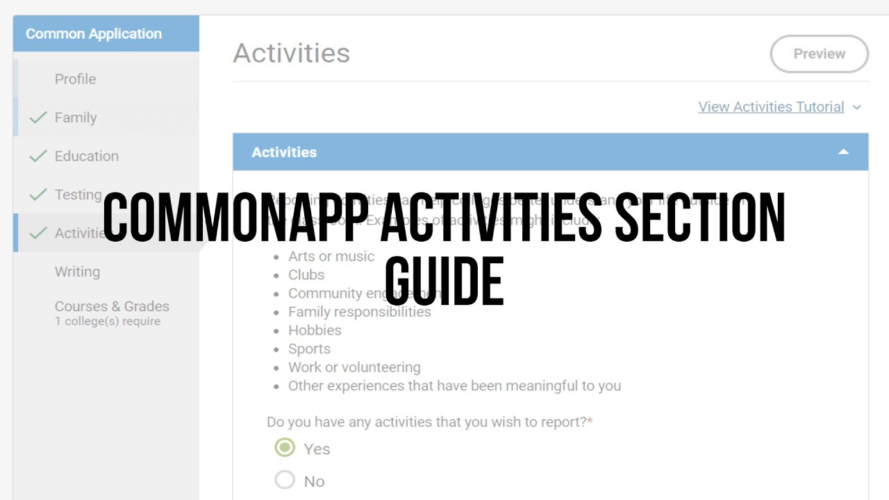 Commonapp Activities Section Guide