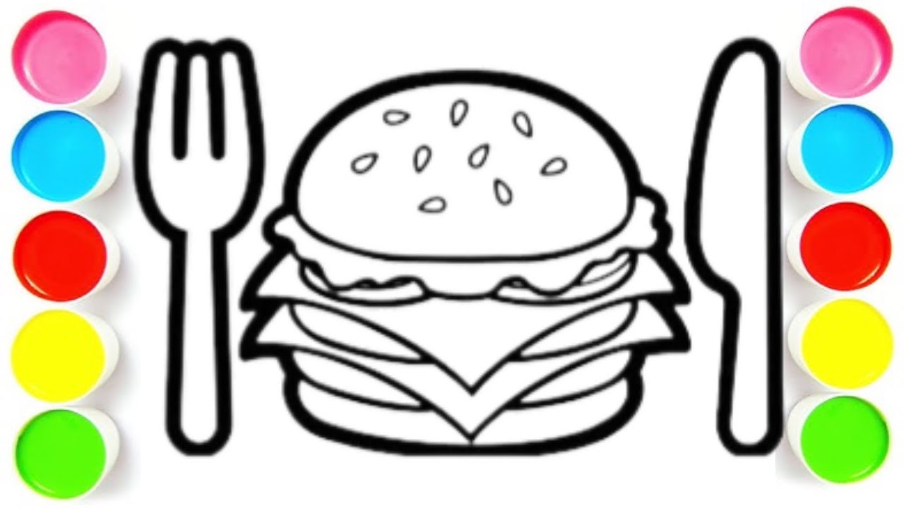 Cute Burger And Spoon Drawing Colouring & painting for kids and toddlers step by step 