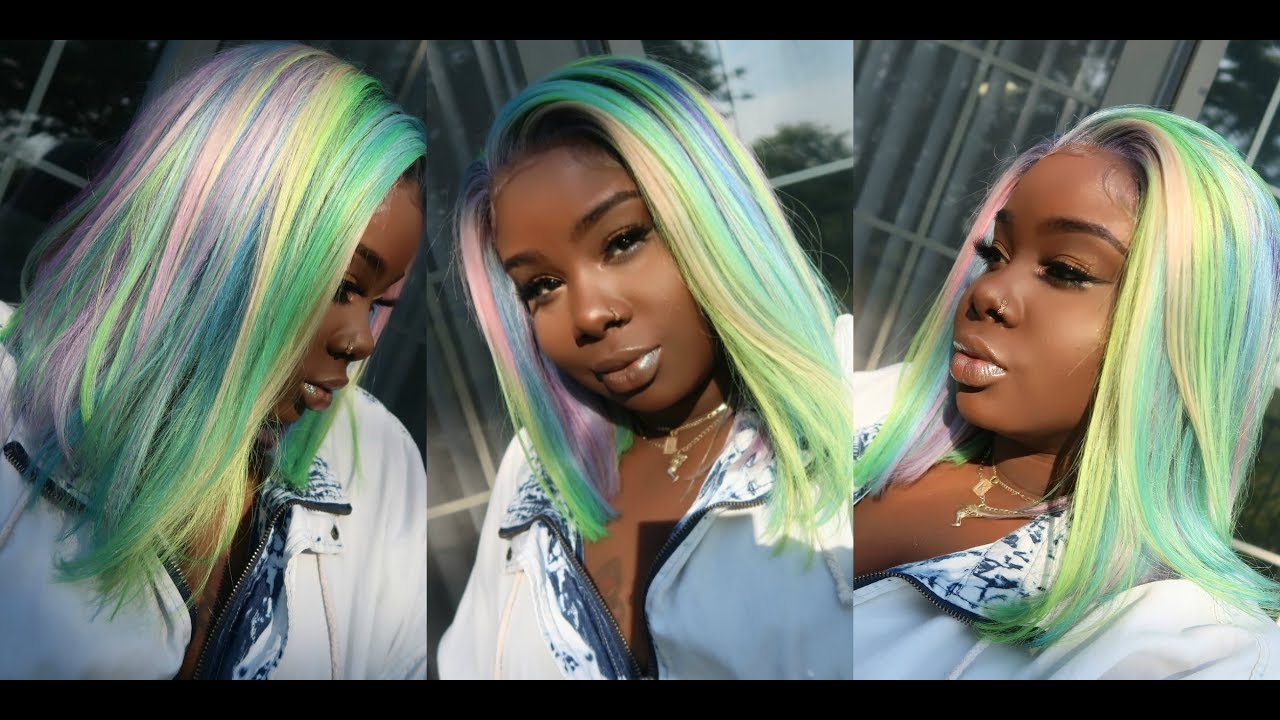 ♡ Pastel Rainbow D.I.Y Hair Color 🍭+ Easy Blunt Cut