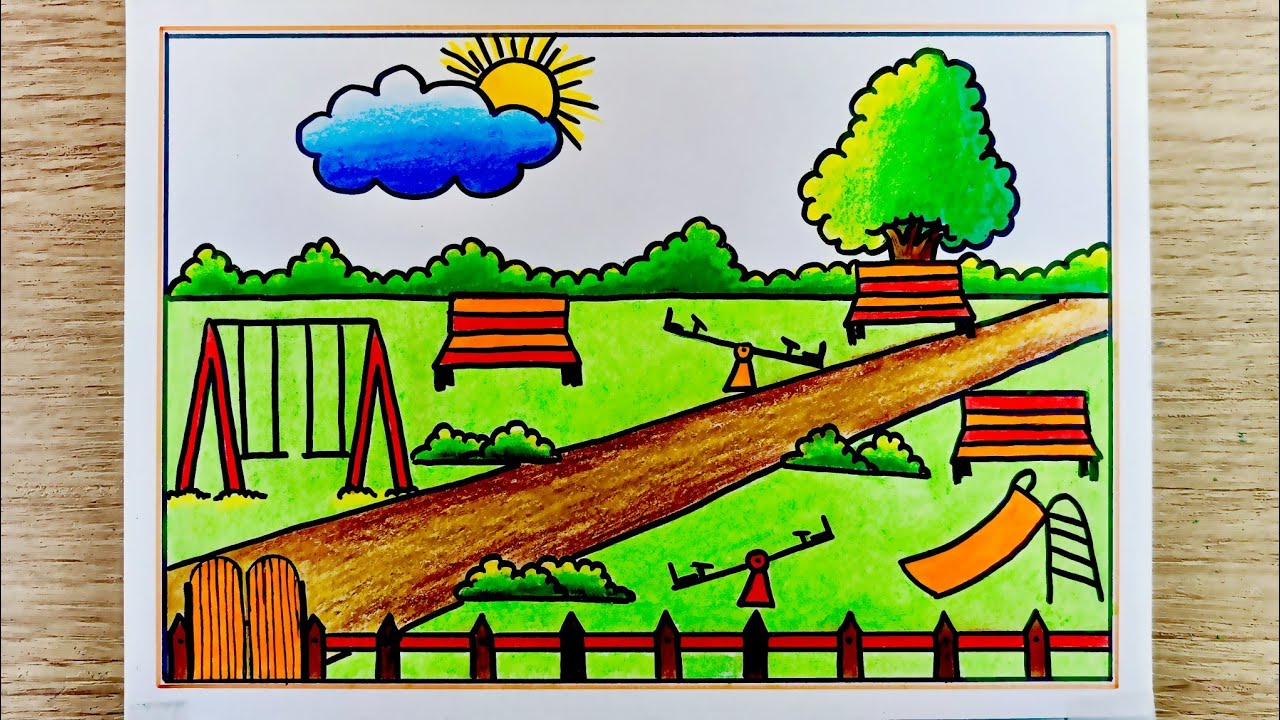 Park drawing | Easy Park drawing | Garden drawing | Easy garden drawing| Easy flower garden drawing