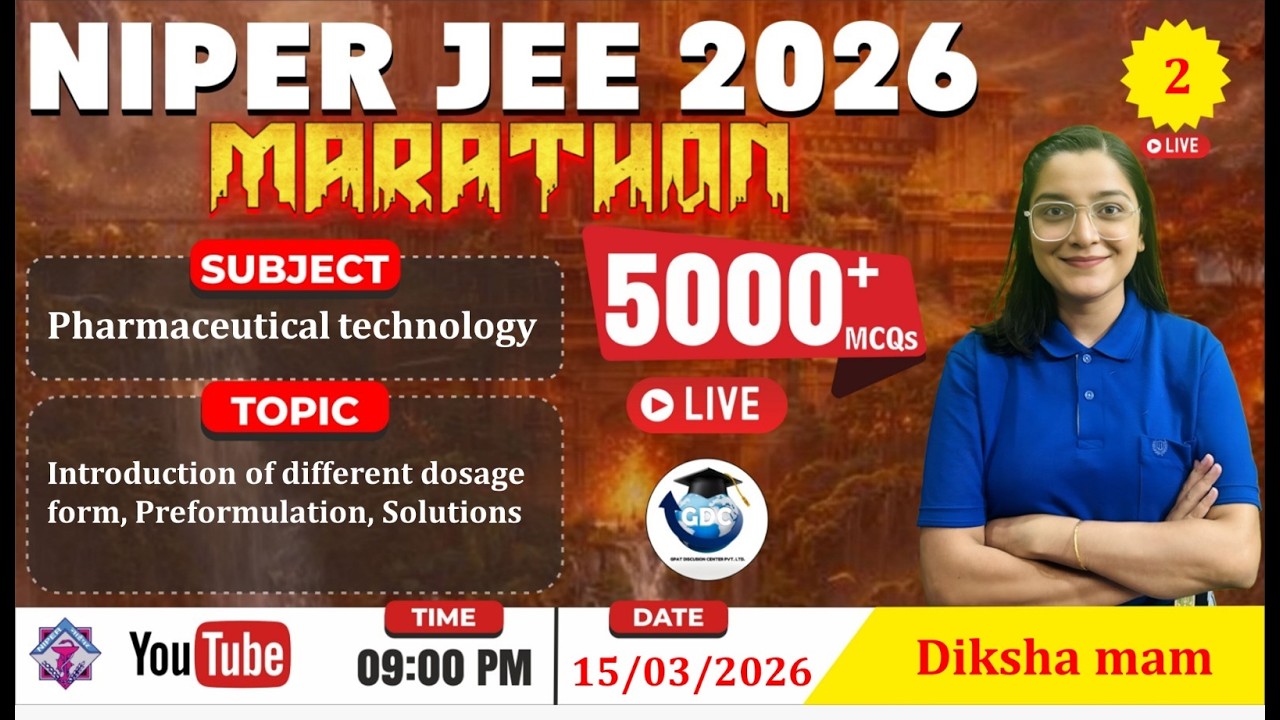 L-2-Intro. of Dosage form, Preformulation- Pharma. Technology | NIPER JEE 2026 Marathon | 5000+ MCQs