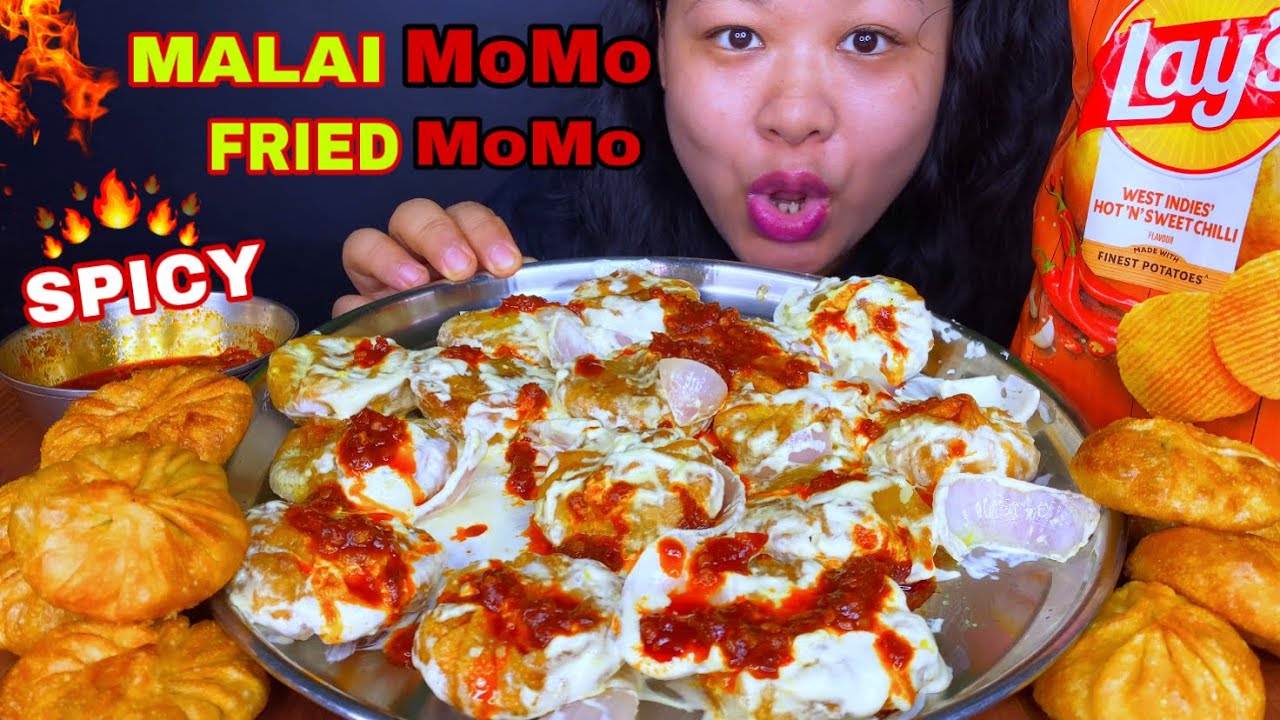 EATING &lsquo;CRAZY SPICY&rsquo; MALAI MOMOS WITH CRISPY FRY MOMOS CHALLENGE MUKBANG ASMR 