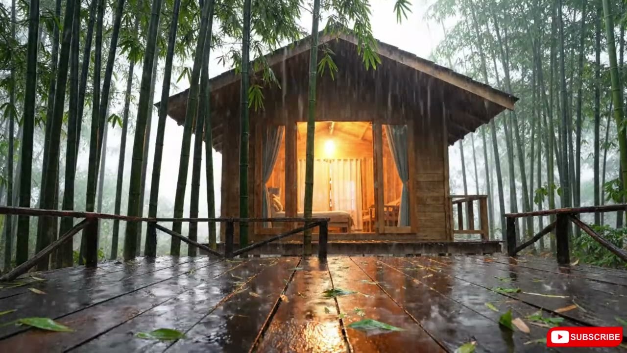ASMR Rain in Bamboo Forest Cabin | 2 Hours Rain Sounds for Deep Sleep (No Thunder, Cozy Ambience)