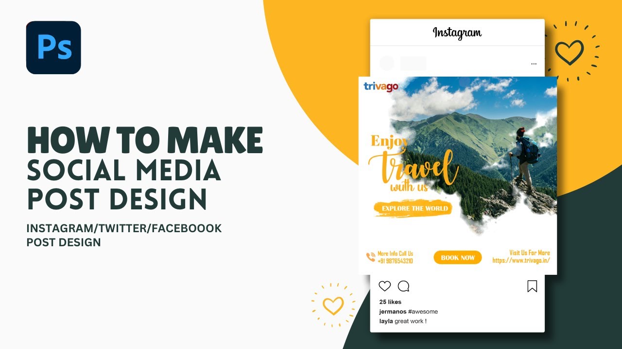 Photoshop Tutorial | Social Media Post Design | Creative Travel Social Media Post Design