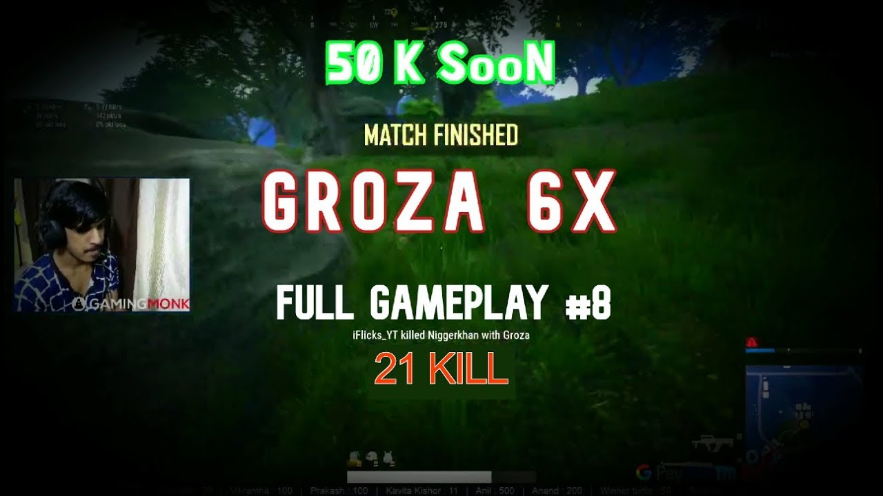 PUBG LITE 1 Man Squad 6x Groza Game - 21 Kills
