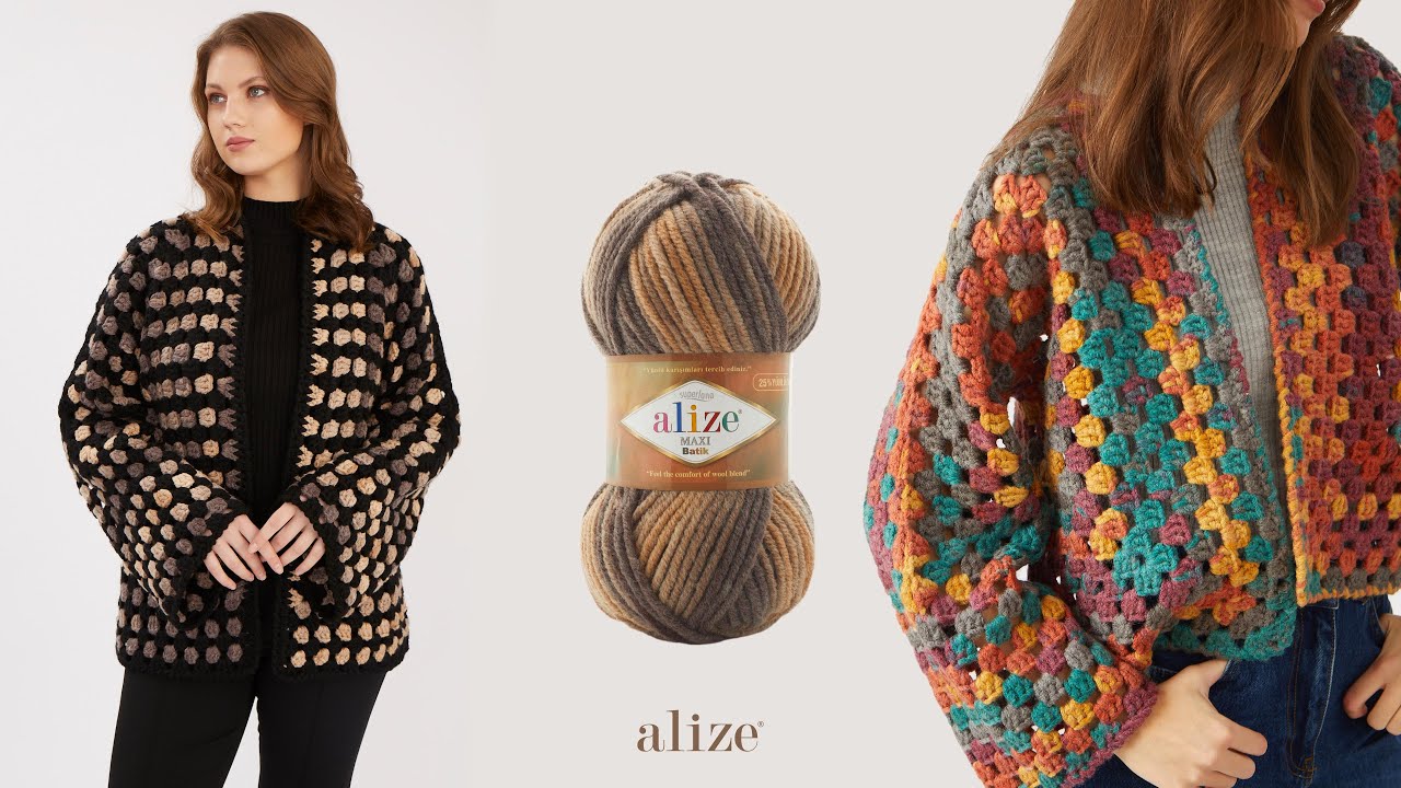 Кардиган Hexagon с Alize Superlana Maxi Batik