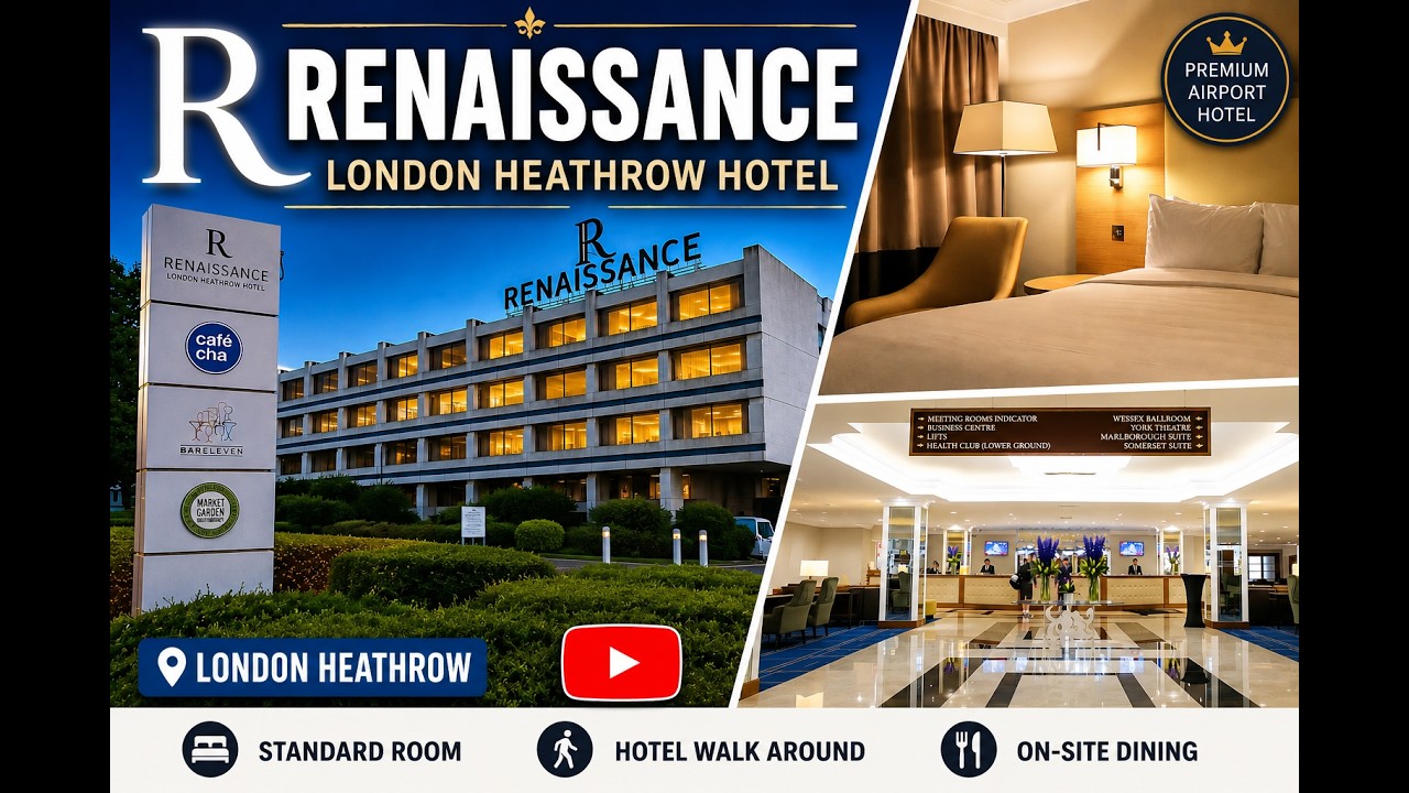 Отель Renaissance London Heathrow – обзор стандартного номера и прогулка по отелю.