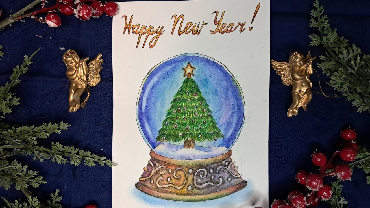 Новорічна листівка – снігова куля. New Year's card - snow globe | Art Time 