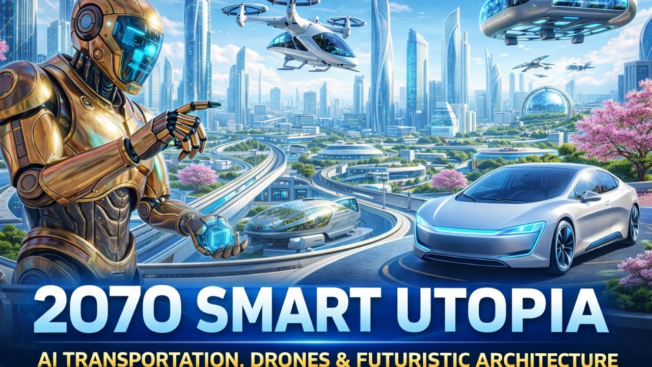 2070 Smart Utopia in 4K | AI Transportation, Drones & Futuristic Architecture