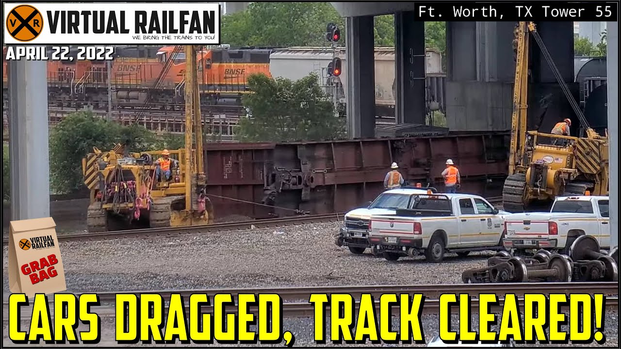 CARS DRAGGED; TRACK CLEARED!  WOW, IOWA PACIFIC E8 AT ELKHART! NICE WAVE PHOTO-BOMBED!  4/22/2022