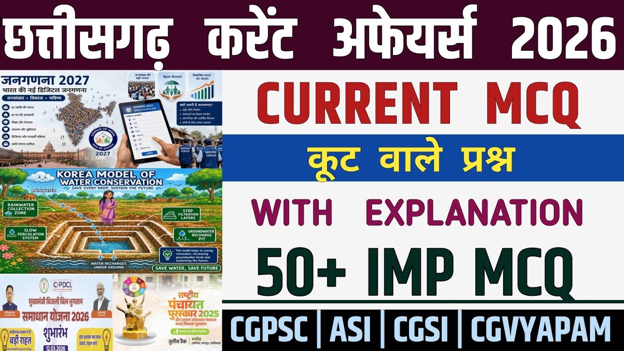 Chhattisgarh Current Affairs 2026 MCQ / CG SI Current Affairs MCQ / Arjuna CG Current Affairs MCQ...