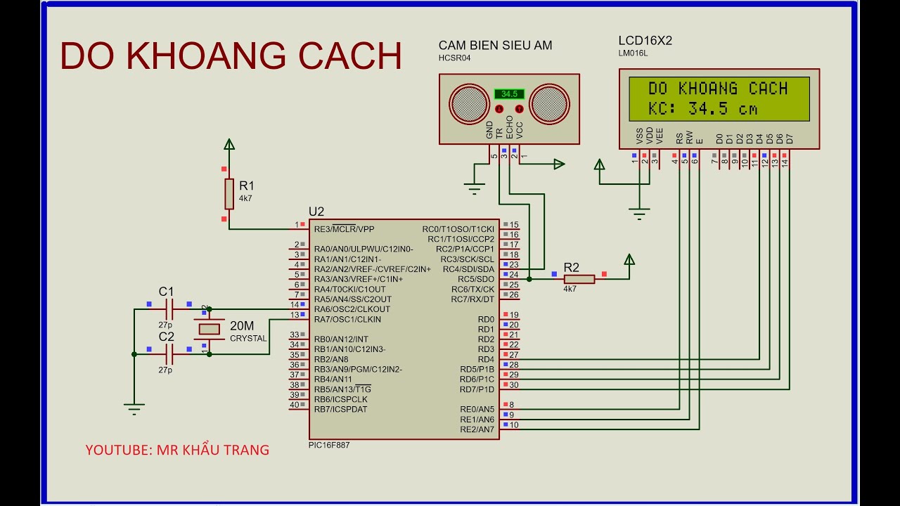 #VIXULY #PIC16F887 MÔ PHỎNG PROTEUS ĐO KHOẢNG CÁCH DÙNG CẢM BIẾN SIÊU ÂM HC SR04 #HCSR04