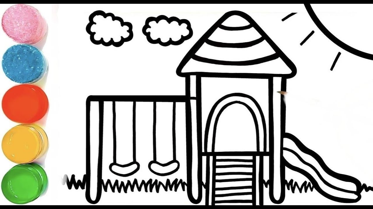 How To Draw a Swing Cradle & Slide Drawing | Beautiful Swing Cradle Drawing | Slide Drawing for Kids