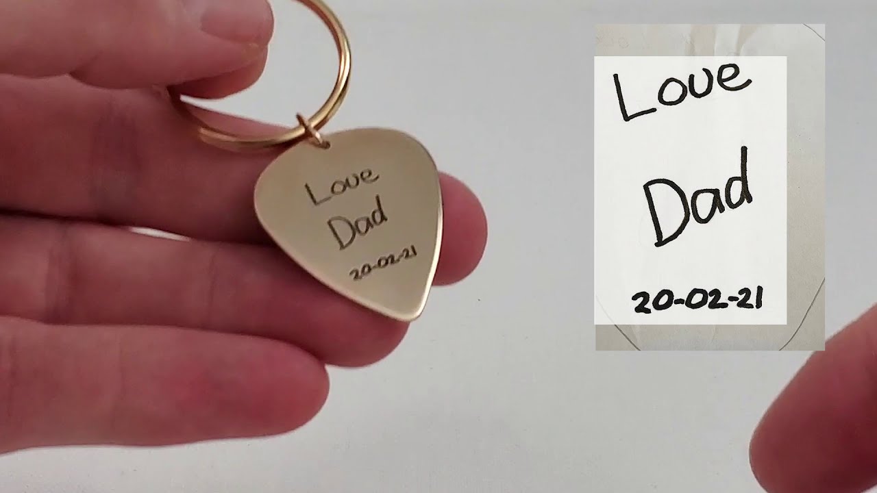 Gold Guitar Pick Keyring/Keychain with Your Loved One's Actual Handwriting