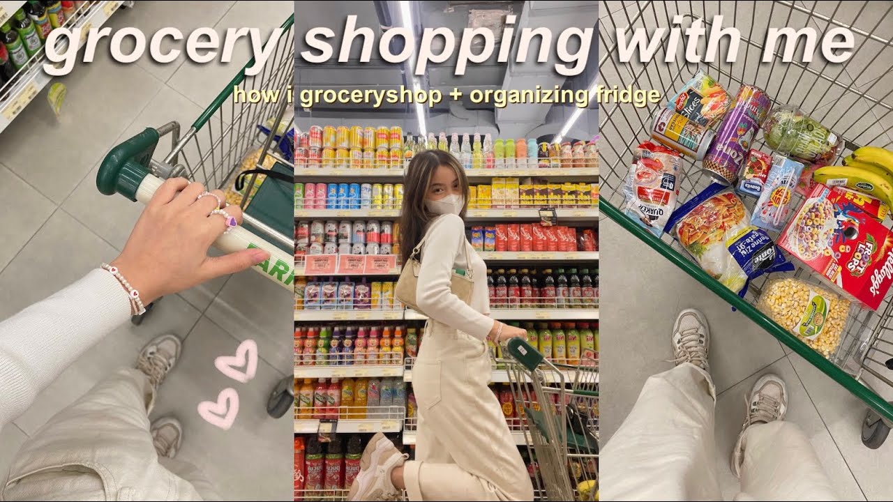 GROCERY SHOPPING WITH ME ⋆ ˚｡⋆୨୧˚ : how i grocery shop, re-organizing my fridge, sushi stop 🍣🛒💗🌷