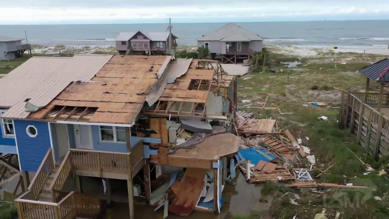 09-17-2020 Fort Morgan, AL - Hurricane Sally Destruction - Cell Tower Collapse - Dry Dock Destroyed,
