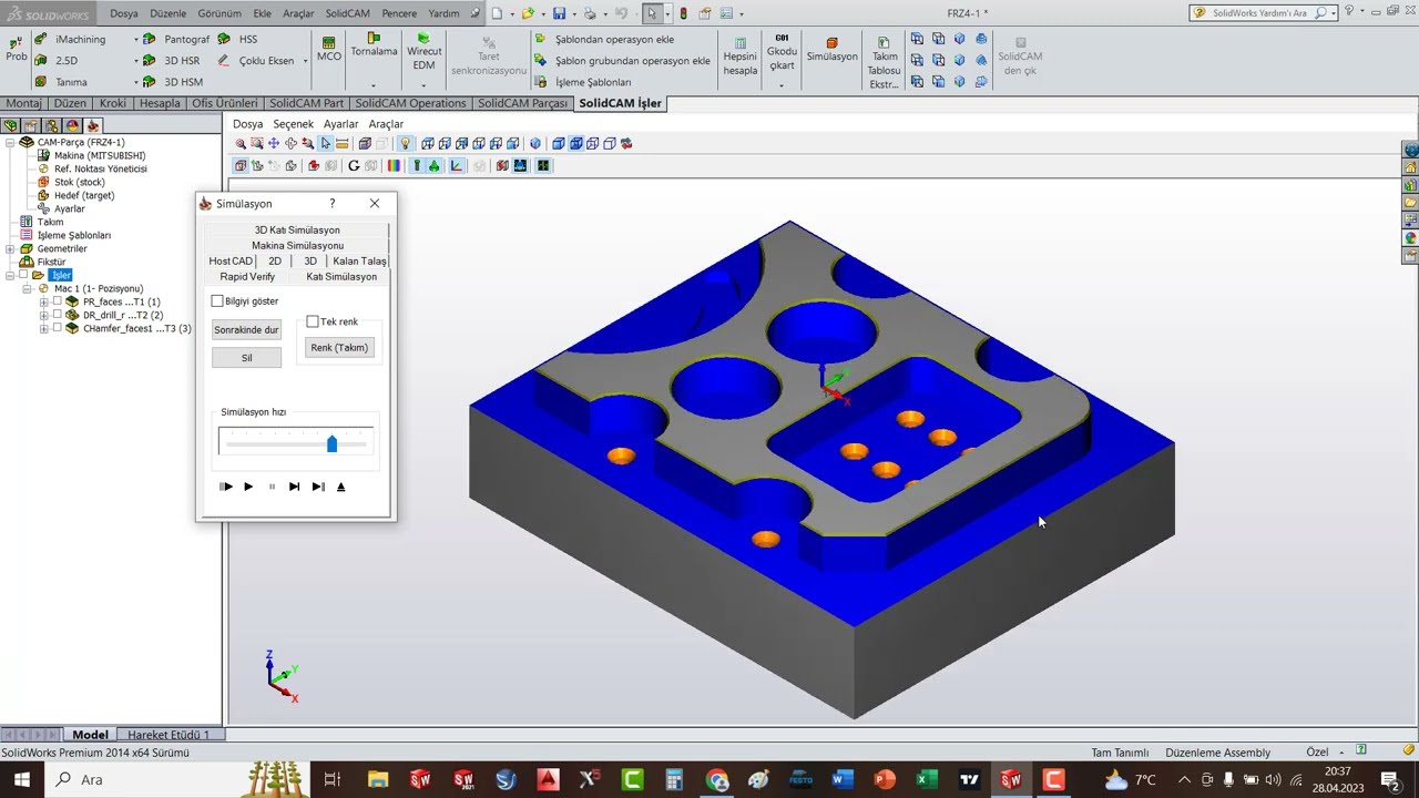 SOLIDCAM FREZE 2.5 EKSEN- HAVUZ TANIMA-DELİK TANIMA-PAH TANIMA