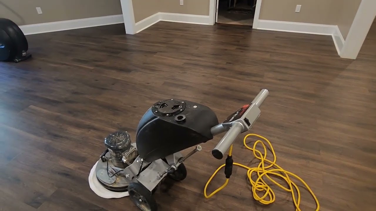 Cleaning & Buffing Brand New Luxury Vinyl Plank floors after installer left residue on the floors