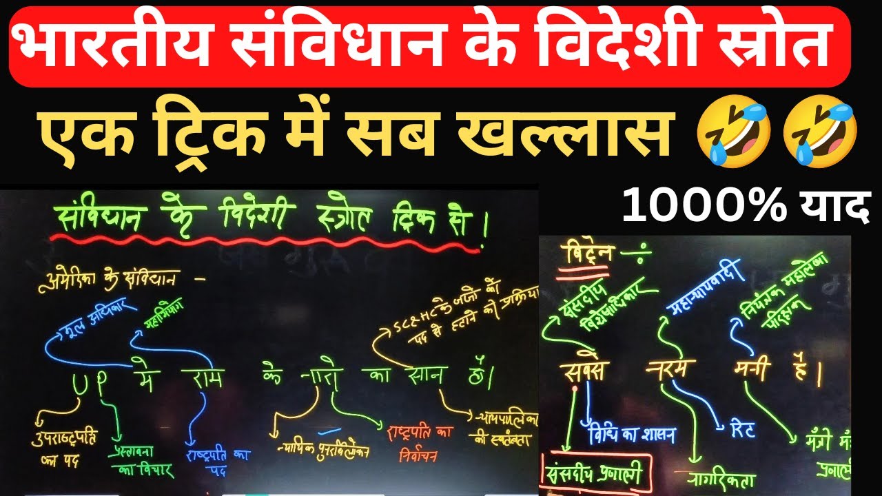 भारतीय संविधान के विदेशी स्रोत || Bhartiye samvidhan ke videshi sroth ट्रिक (100 टक्का याद) 💯💯🔥🔥