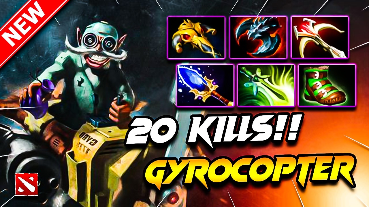 20 Kills!! GYROCOPTER Dota 2 Gameplay | DOTA 2 Gyrocopter Carry Build Pro Gameplay Guide 7.40