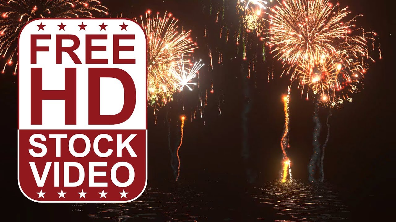 Free Stock Videos – fireworks bursting on night sky with water reflections 3D animation