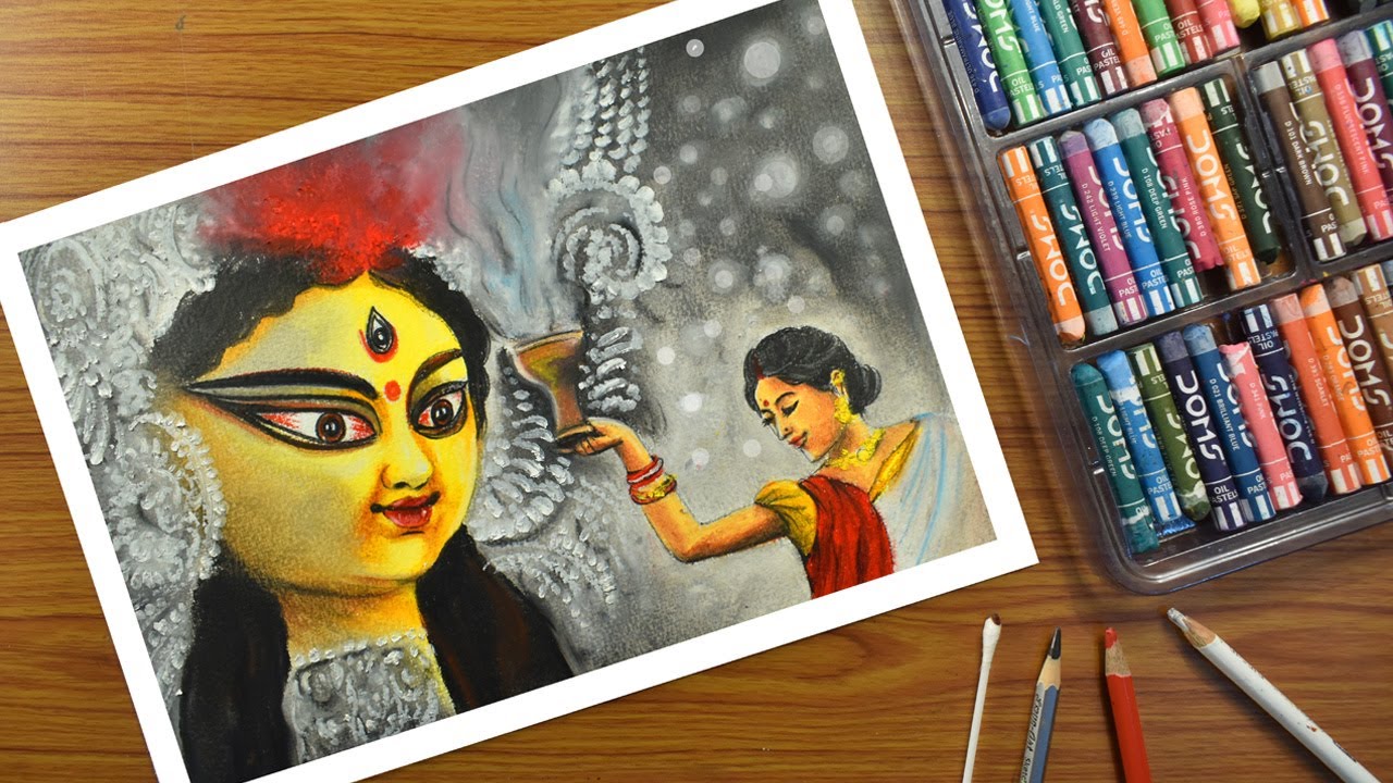 Durga drawing/Oil pastel Maa durga/durga puja special drawing