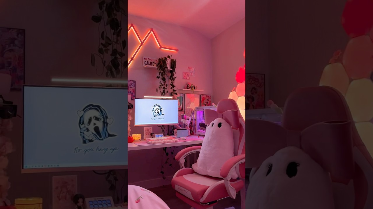 a fall gaming setup for a cozy autumn girly 🍁🎀 #pinkgamingsetup #cozysetup #cozygaming #autumngirl