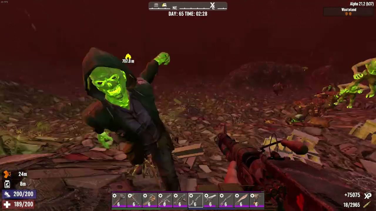 7 Days To Die horde night no base run and gun (64 zombies, all legit playthrough)