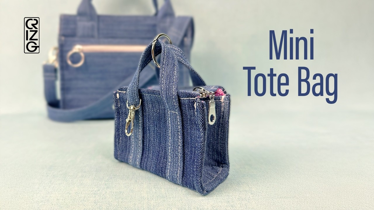 Mini Tote Bag Clip-on from recycle old jeans. DIY Tutorial.