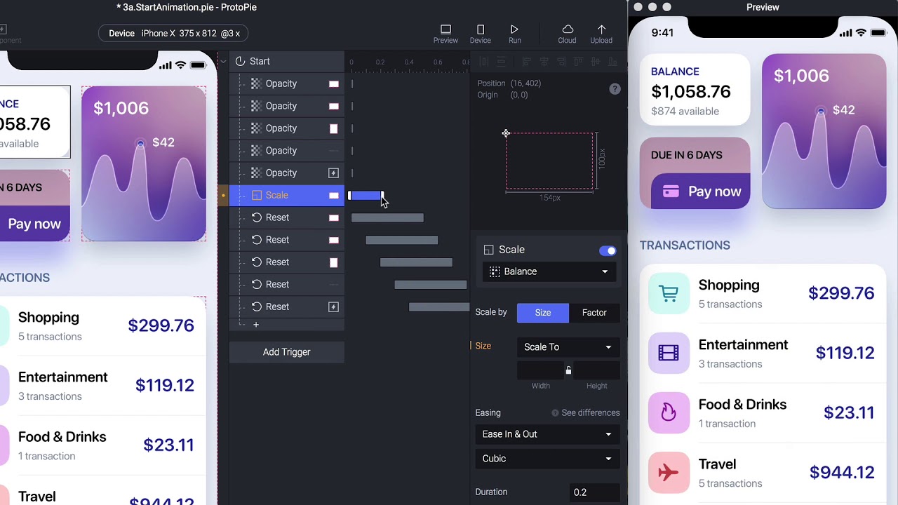 Start Animation and Sequence in ProtoPie 4
