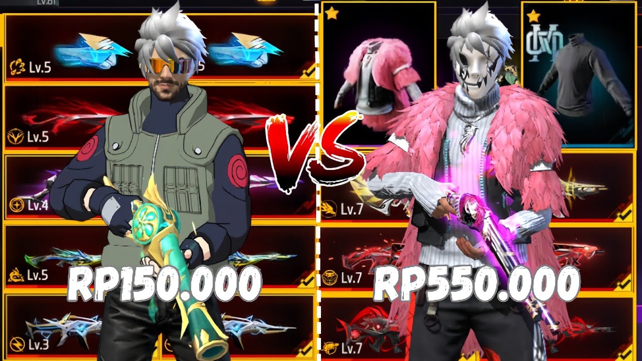REVIEW AKUN FF HARGA 150.000 VS 550.000!! FULL EVOGUN MAXX🥶🔥