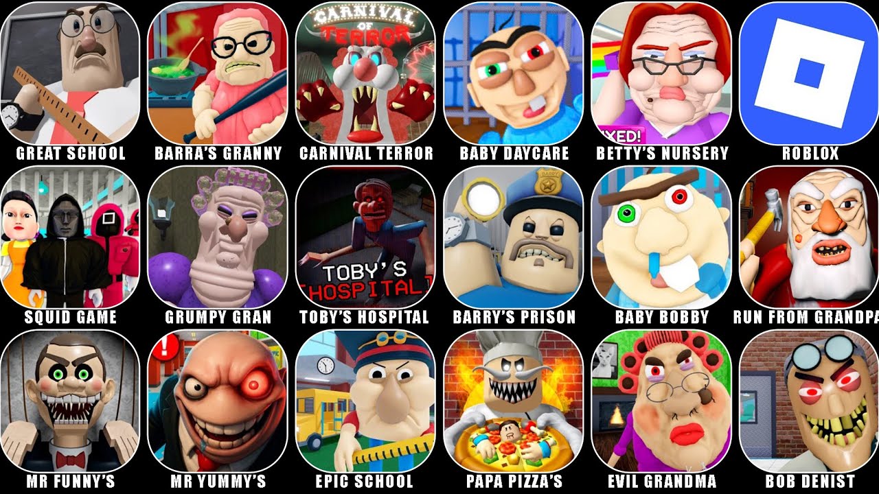 ROBLOX HARD MODE: GREAT SCHOOL BREAKOUT, BARRA'S GRANNY HOUSE, ESCAPE CARNIVAL of TERROR Obby,..