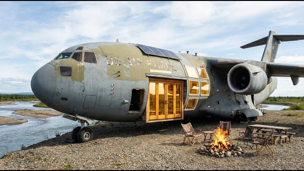 Building a Dream House Inside an Abandoned C-17 Globemaster near the River Delta ASMR Survival