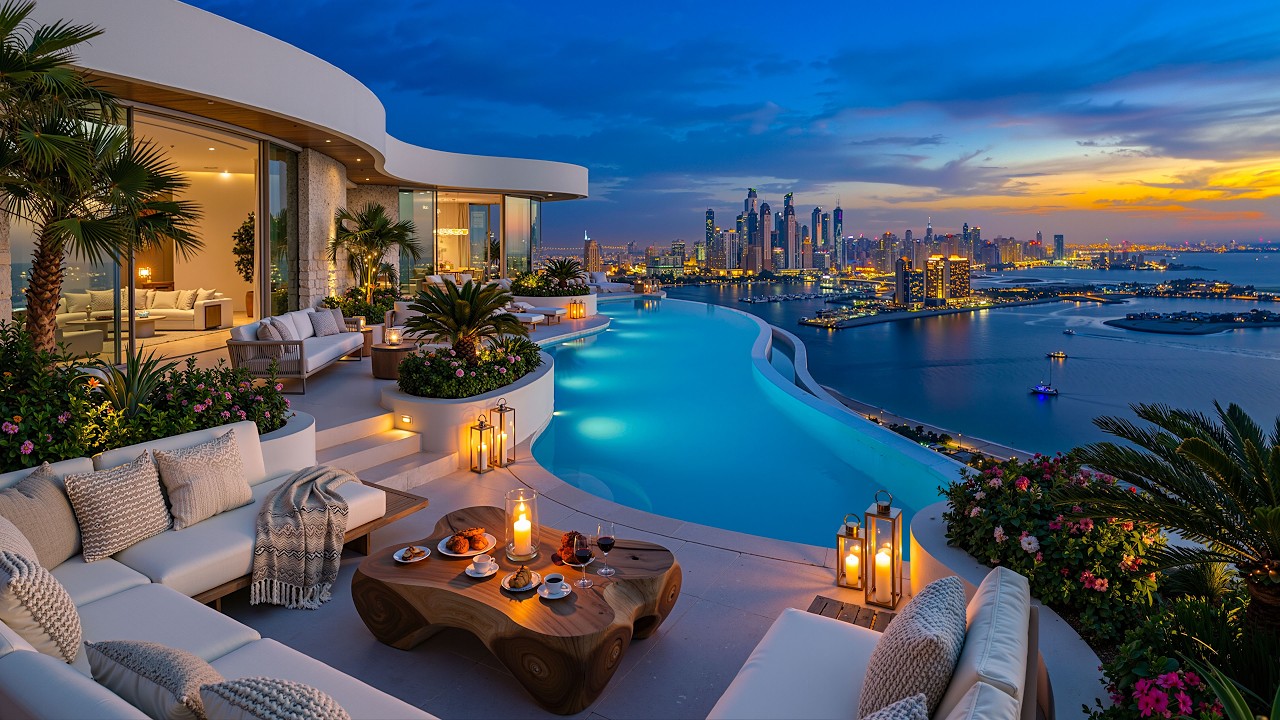 Luxurious Sunset on the Terrace | Soft Bossa Nova Jazz & Waves Ambience for Chill Out