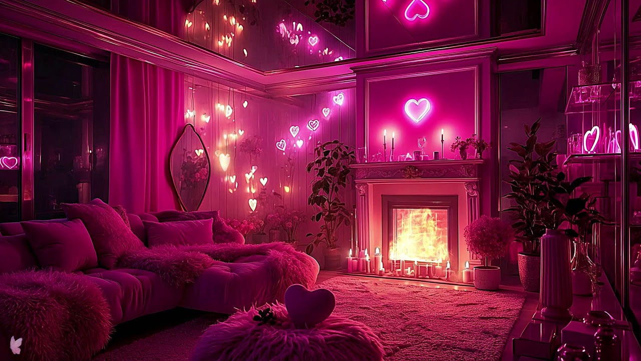 COZY PINK VALENTINE AMBIENCE🌹LOFI VIBES & FIREPLACE 4K 💗(24/7 LIVE)