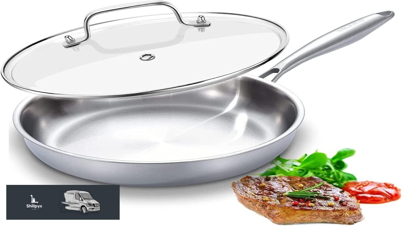 DELARLO Kitchen Whole Body Tri Ply Stainless Steel Frying Pan 12 inch Stainless Steel