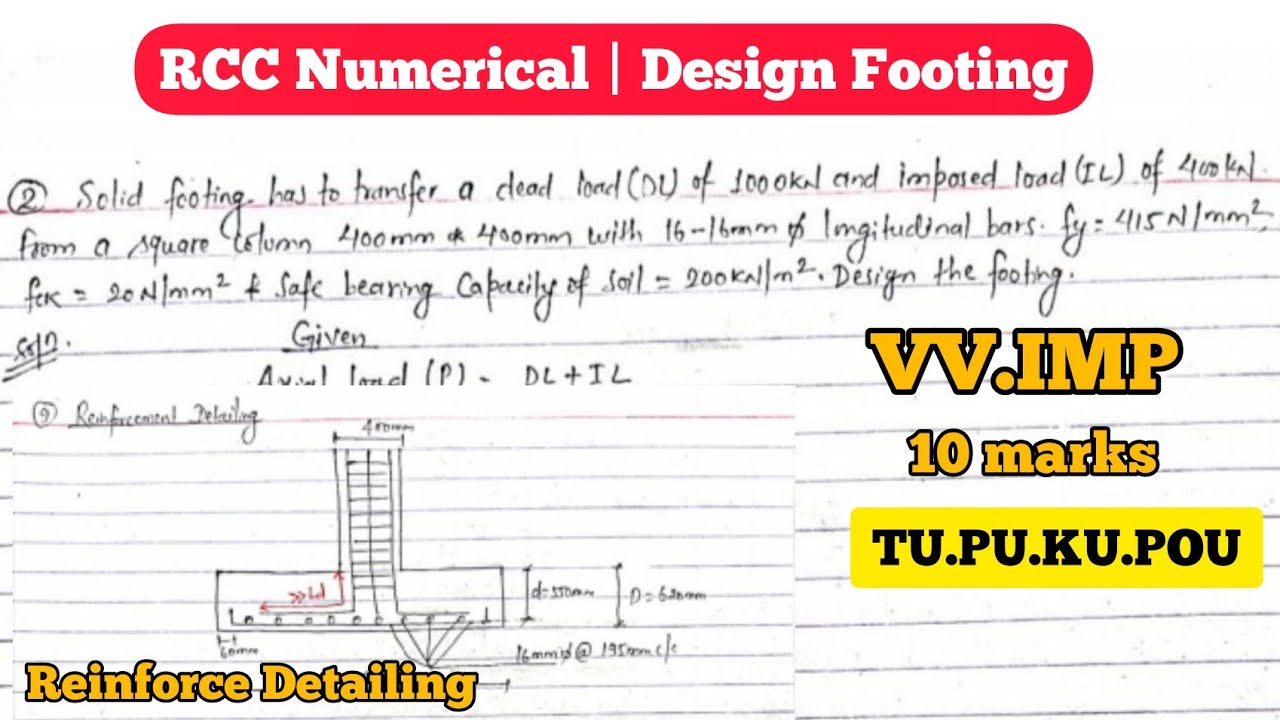 RCC Numerical | Design of Footing | Most important Numerical | TU.PU.KU.POU