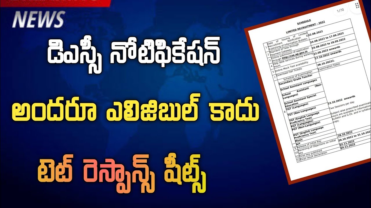 Ap Dsc Latest News Today | Ap Tet 2022 Exam Response Sheets | AP Limited DSC Notification