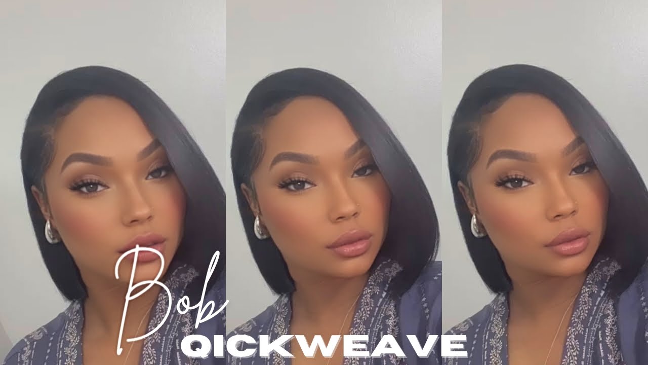 BOB QUICK-WEAVE TUTORIAL ￼+ LACE EDGES\ MINIMAL LEAVE-OUT/ PROTECTIVE HAIRSTYLE