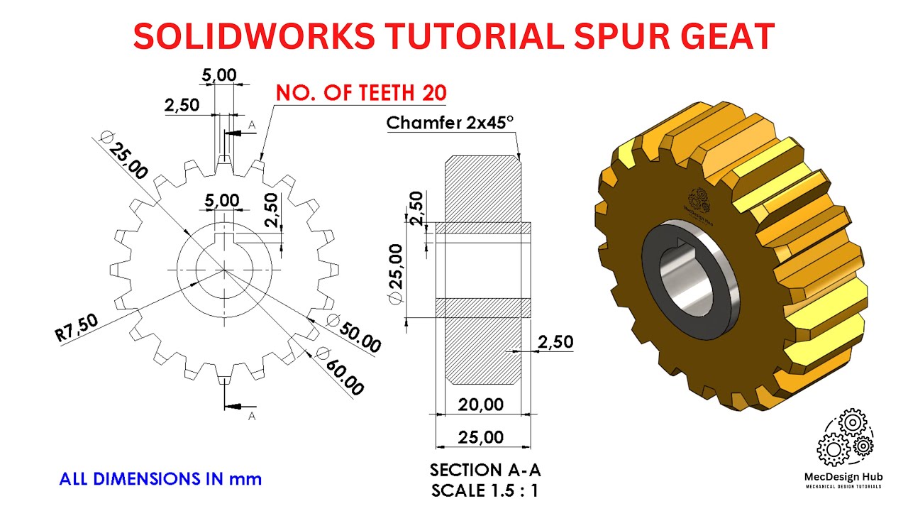 SolidWorks Tutorial: How to Design a Spur Gear from Scratch | Step-by-Step Guide for Beginners