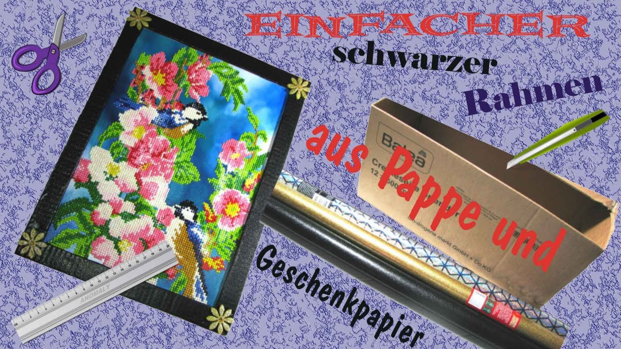 Einfacher schwarzer Rahmen aus Pappe und Geschenkpapier für diamond paintings