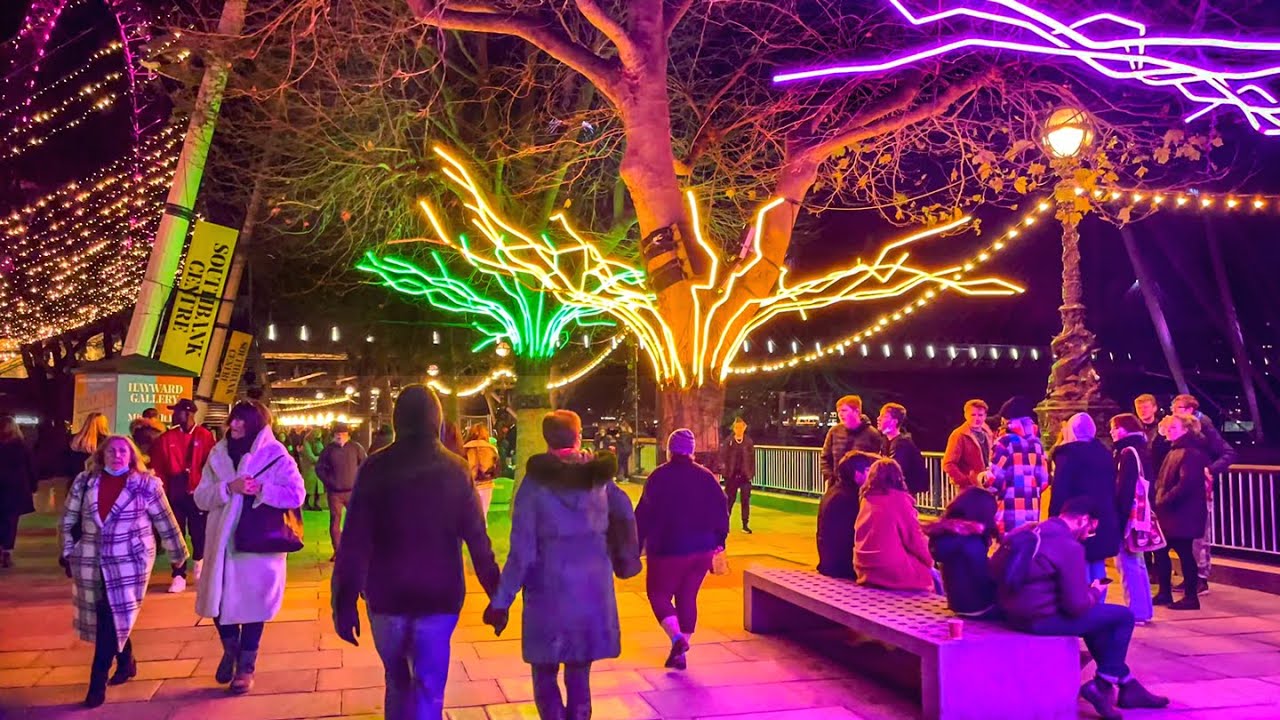 London Christmas Lights & Winter Markets ✨ South Bank London Night Walk 2021 [4K HDR]