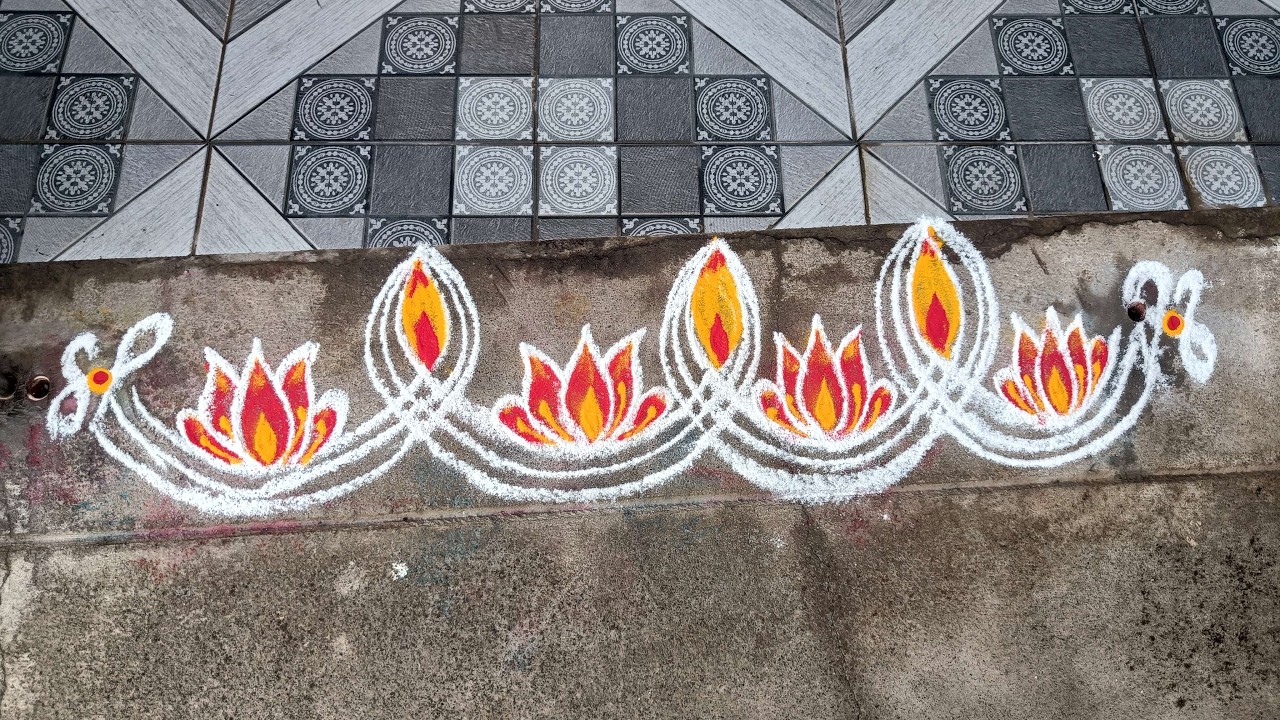 Panguni Madham Border Kolam | Lotus Rangoli | S3-147