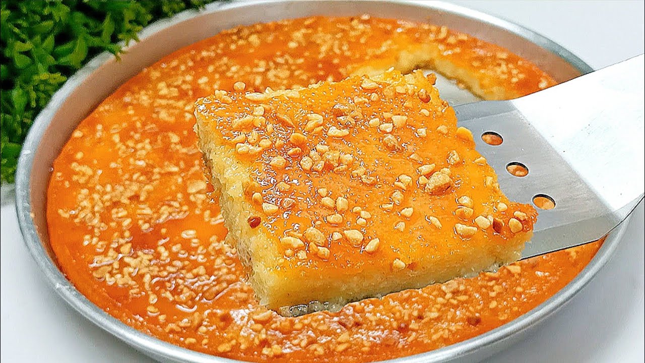 لو عندك سميد❗اعملي حلوى سهلة وسريعه تنافس البسبوسة والعزيزيه👌فى خمس دقايق