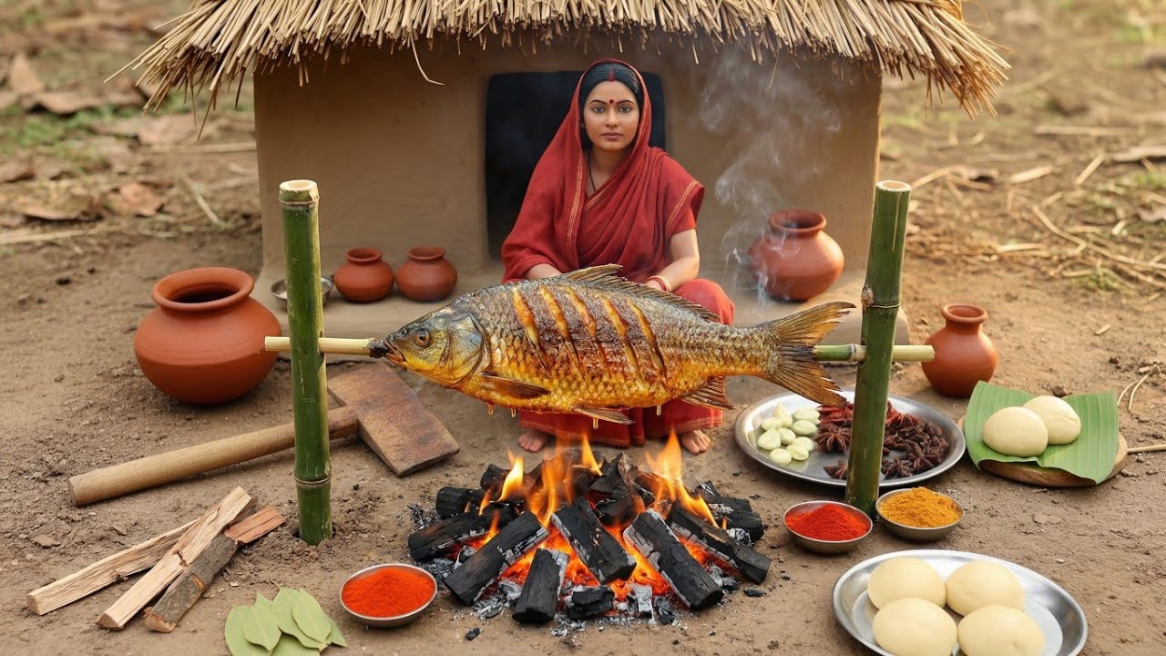 Miniature Couples Cooking Whole Fish Fry 🐟 Recipe ASMR | Indian Village Tiny Kitchen Story #cooking 