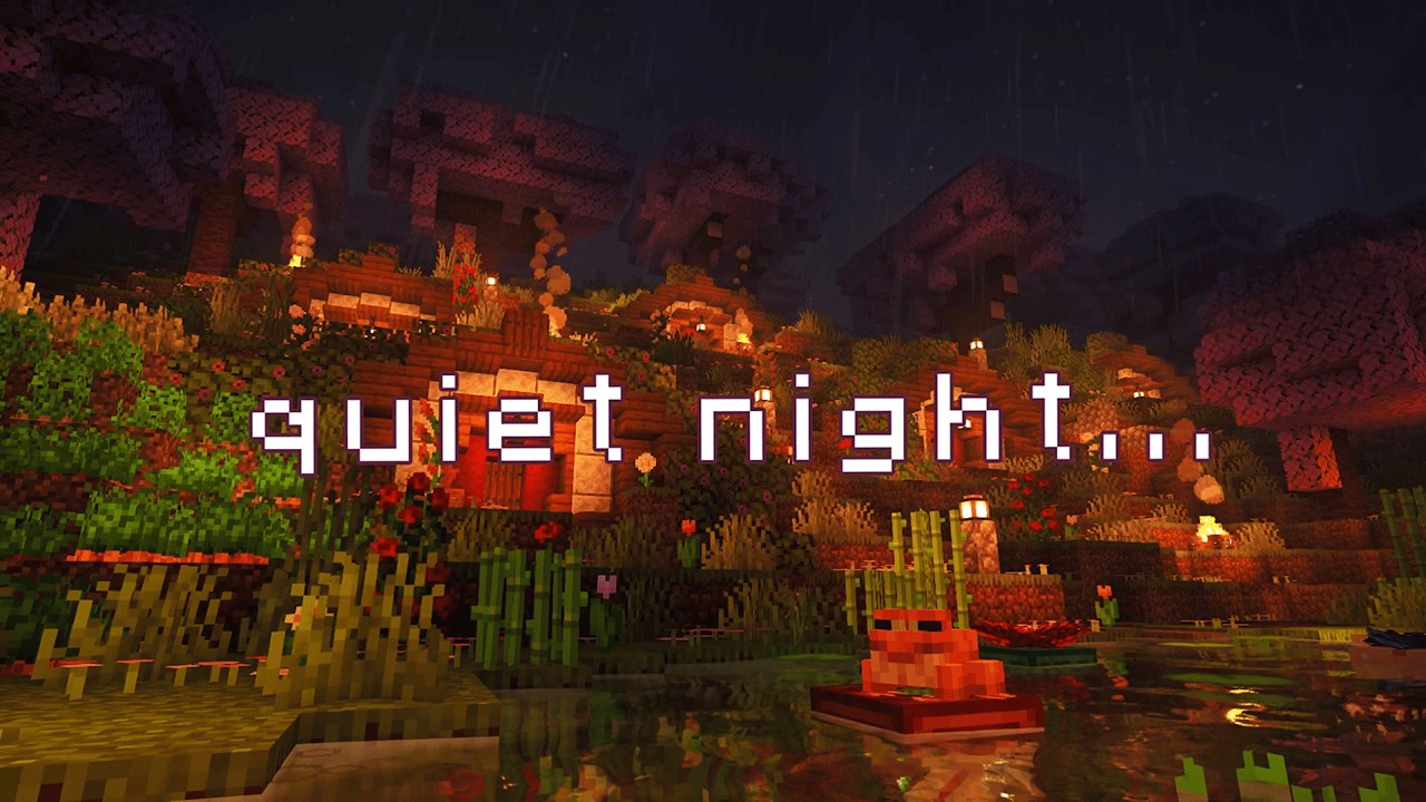 hidden glow… (minecraft hillside homes + rain & water ambience)