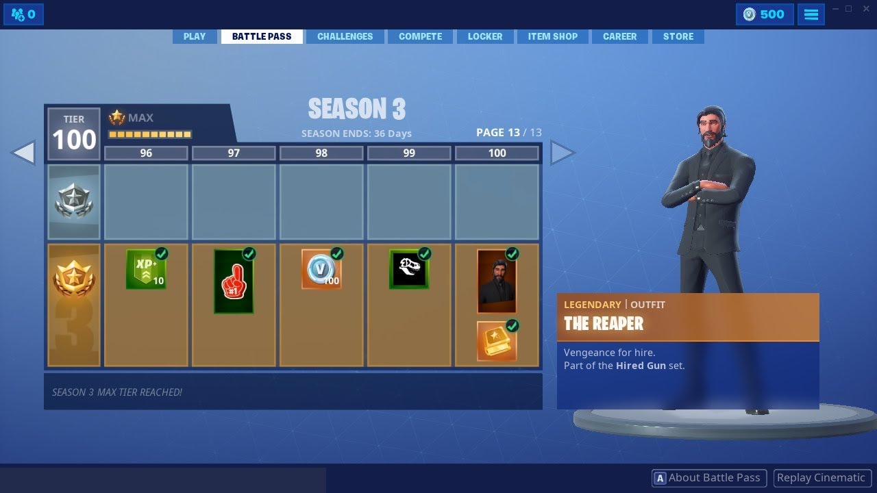 Fortnite Temporada 3 Pase de Batalla Todos los Niveles | Skins, Bailes, Picos, Ala Deltas