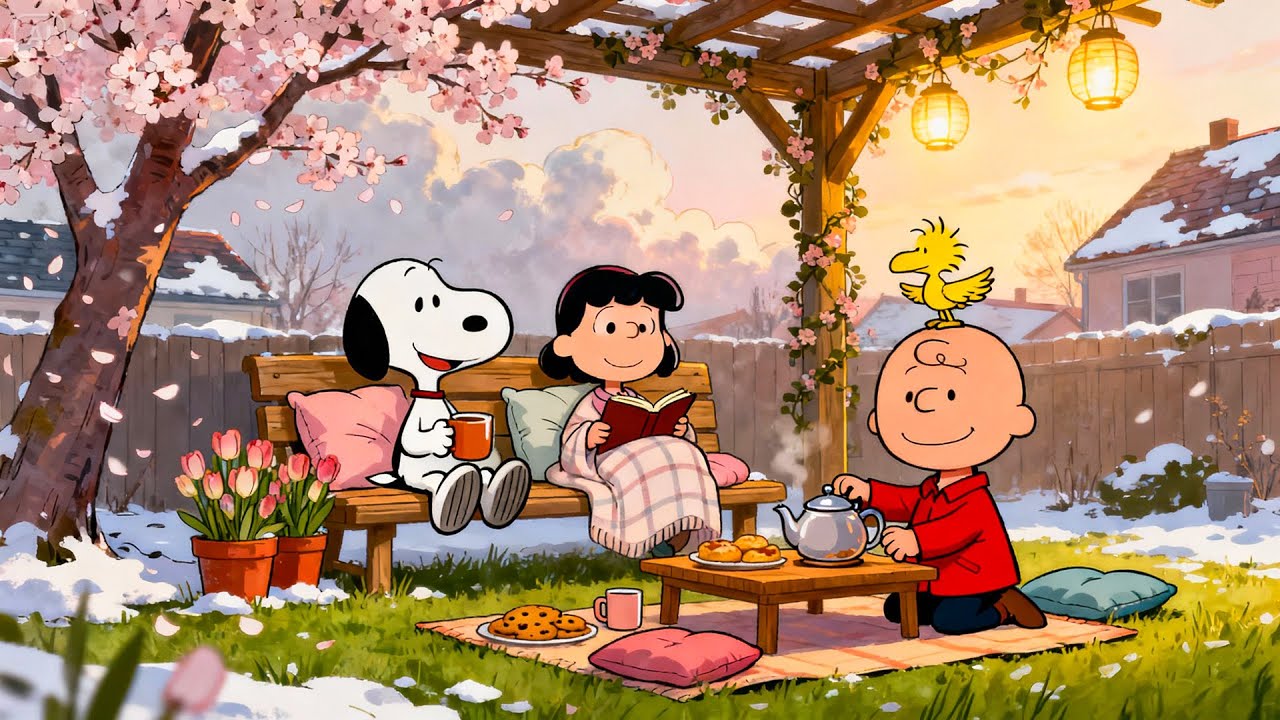 Snoopy’s Spring Tea Garden with Charlie Brown 🌸 Chill Lofi Vibes for Peace & Focus